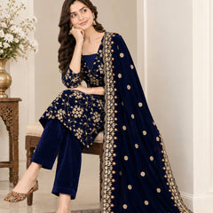 Pure Heavy Viscose Velvet With Heavy Embroidery Multi Sequence Work