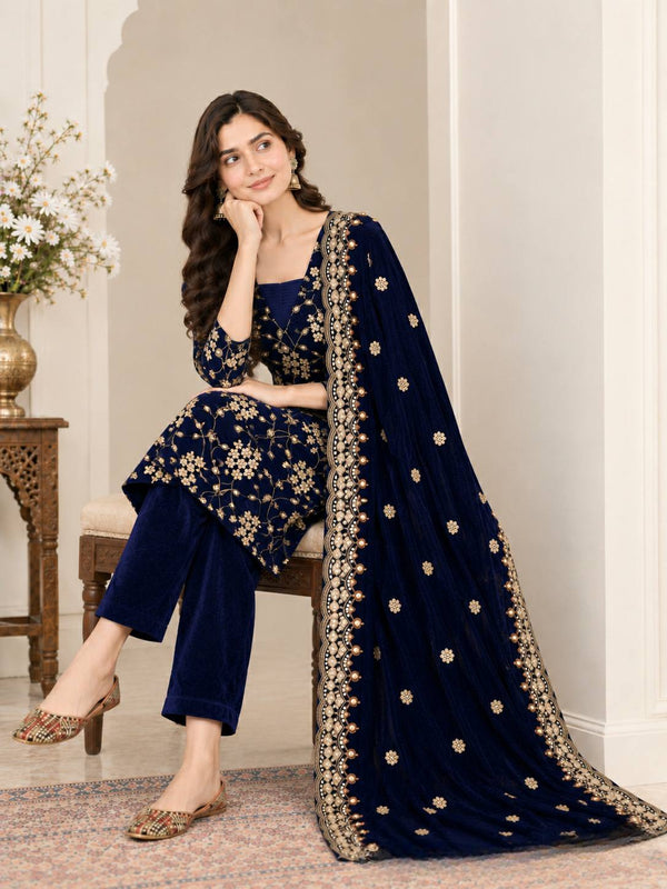 Pure Heavy Viscose Velvet With Heavy Embroidery Multi Sequence Work