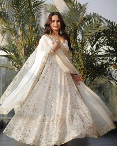 Heavy Fuax Georgette With Fully Flair Anarkali Gown