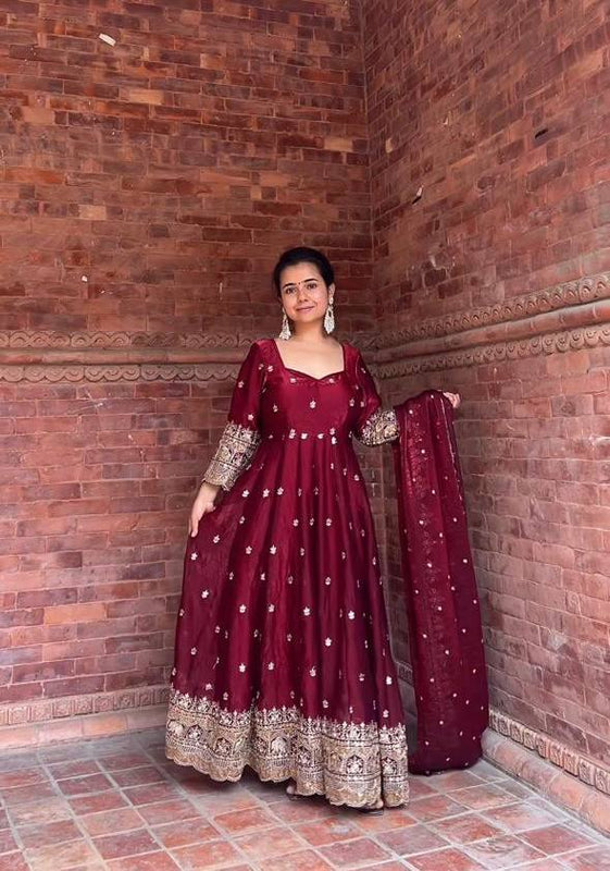 heavy fendy silk With Sequence And Embroidery Work Anarkali Suit