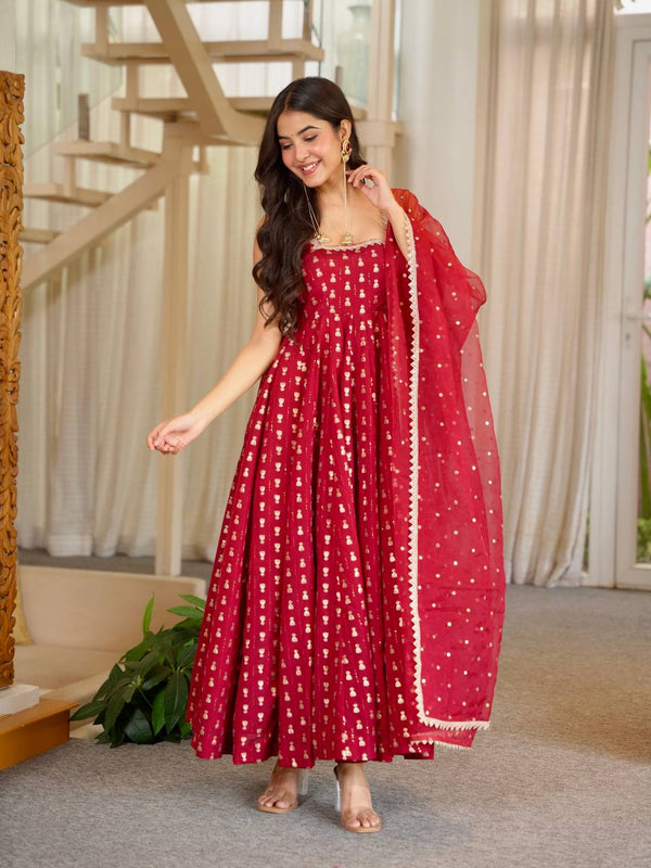 Pure Chinon With Heavy Embroidery Sequence Work Anarkali Gown Suit Set