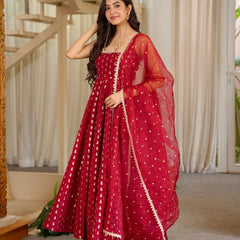 Pure Chinon With Heavy Embroidery Sequence Work Anarkali Gown Suit Set