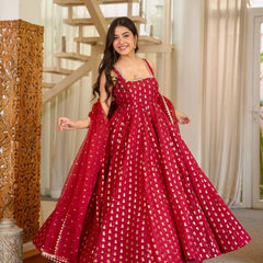 Pure Chinon With Heavy Embroidery Sequence Work Anarkali Gown Suit Set