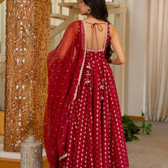 Pure Chinon With Heavy Embroidery Sequence Work Anarkali Gown Suit Set