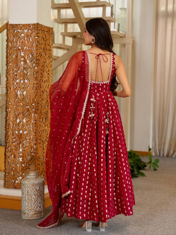 Pure Chinon With Heavy Embroidery Sequence Work Anarkali Gown Suit Set