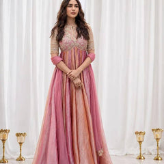 Pure NC Moss Silk With Embroidery Beads Work, Sleeves, And Tassels Anarkali Gown Suit Set