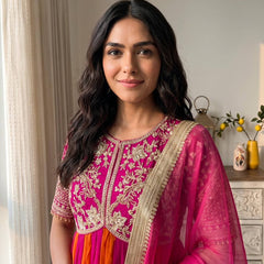 Pure NC Moss Silk With Embroidery Beads Work, Sleeves, And Tassels Anarkali Gown Suit Set