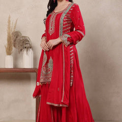 Heavy Chinnon Silk Material With Sequence Embroidery Work Sharara Palazzo Suit Set