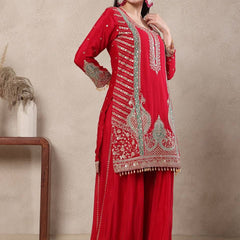 Heavy Chinnon Silk Material With Sequence Embroidery Work Sharara Palazzo Suit Set