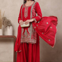 Heavy Chinnon Silk Material With Sequence Embroidery Work Sharara Palazzo Suit Set
