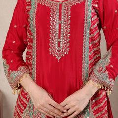 Heavy Chinnon Silk Material With Sequence Embroidery Work Sharara Palazzo Suit Set