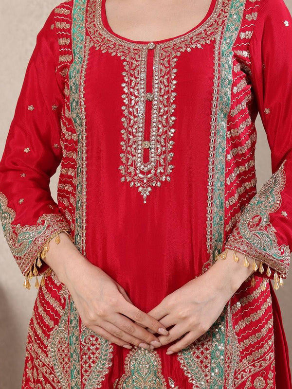 Heavy Chinnon Silk Material With Sequence Embroidery Work Sharara Palazzo Suit Set