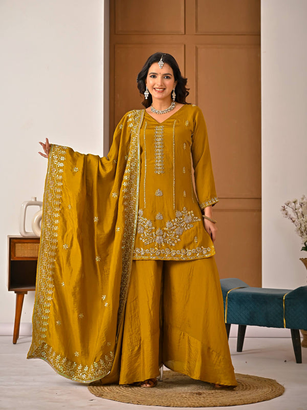 Heavy NC Vichitra Material With Beads Hand Work Sharara Palazzo Suit Set