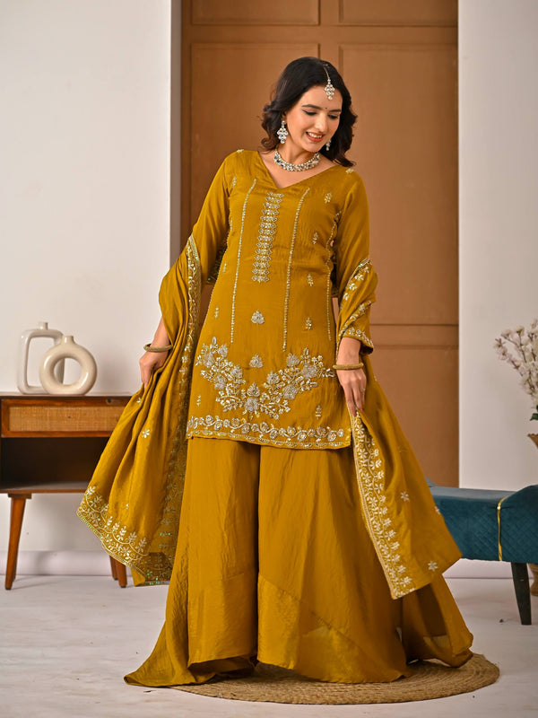 Heavy NC Vichitra Material With Beads Hand Work Sharara Palazzo Suit Set