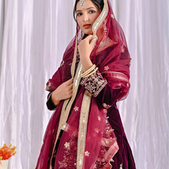 Pure Heavy Viscose Velvet With Heavy Embroidery Multi Needle Sequence Work Sharara Palazzo Suit Set
