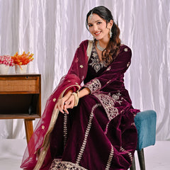 Pure Heavy Viscose Velvet With Heavy Embroidery Multi Needle Sequence Work Sharara Palazzo Suit Set
