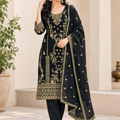 Korean Satin Silk With Sequence And Embroidery Work