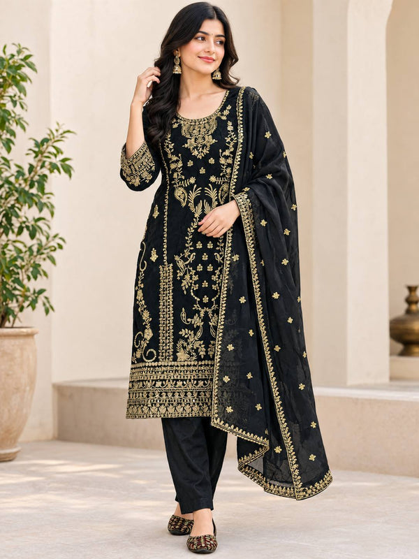 Korean Satin Silk With Sequence And Embroidery Work