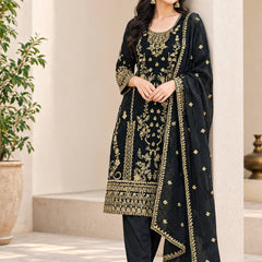 Korean Satin Silk With Sequence And Embroidery Work