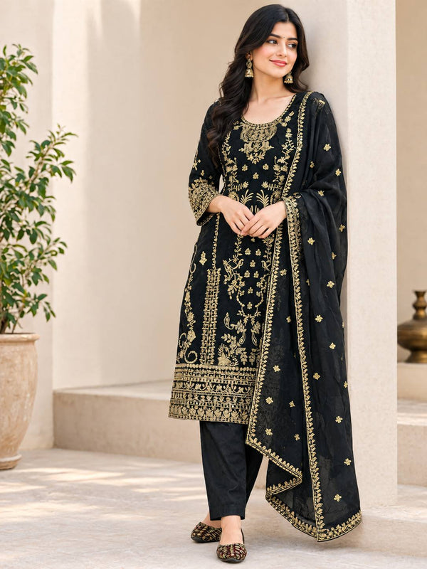 Korean Satin Silk With Sequence And Embroidery Work