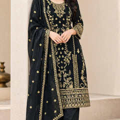 Korean Satin Silk With Sequence And Embroidery Work
