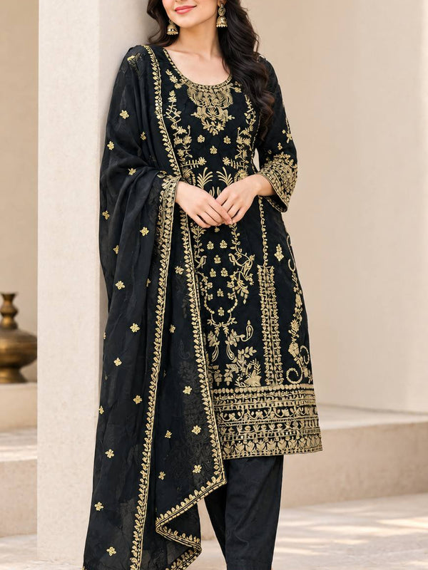 Korean Satin Silk With Sequence And Embroidery Work