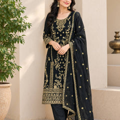 Korean Satin Silk With Sequence And Embroidery Work
