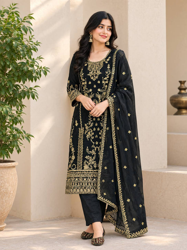 Korean Satin Silk With Sequence And Embroidery Work