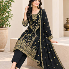 Korean Satin Silk With Sequence And Embroidery Work