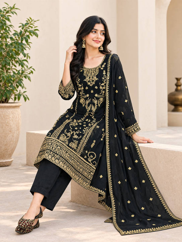 Korean Satin Silk With Sequence And Embroidery Work