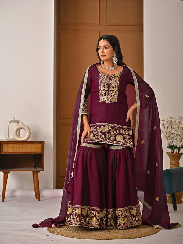 Heavy Fendy Silk Sharara Palazzo Suit Set