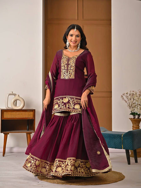 Heavy Fendy Silk Sharara Palazzo Suit Set