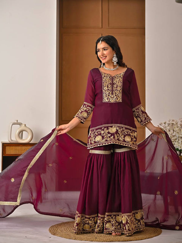 Heavy Fendy Silk Sharara Palazzo Suit Set
