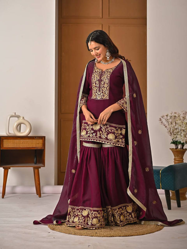Heavy Fendy Silk Sharara Palazzo Suit Set