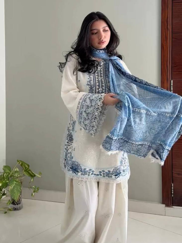 Pure Satin Rayon With Embroidery Work, Fancy GPU Lace Border, And Fancy Belly Sleeves Palazzo Suit Set
