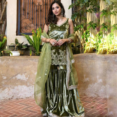 Pure Heavy Viscose Velvet Sharara Palazzo Suit Set
