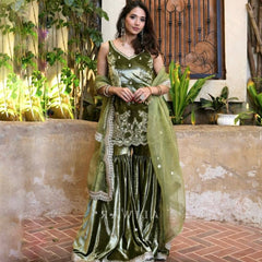 Pure Heavy Viscose Velvet Sharara Palazzo Suit Set