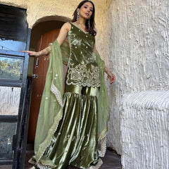 Pure Heavy Viscose Velvet Sharara Palazzo Suit Set