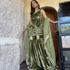 Pure Heavy Viscose Velvet Sharara Palazzo Suit Set