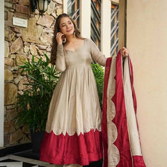Pure Roman Silk Anarkali Gown Suit Set