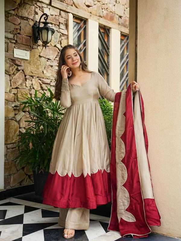 Pure Roman Silk Anarkali Gown Suit Set