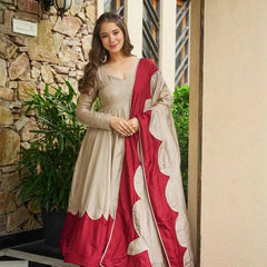 Pure Roman Silk Anarkali Gown Suit Set