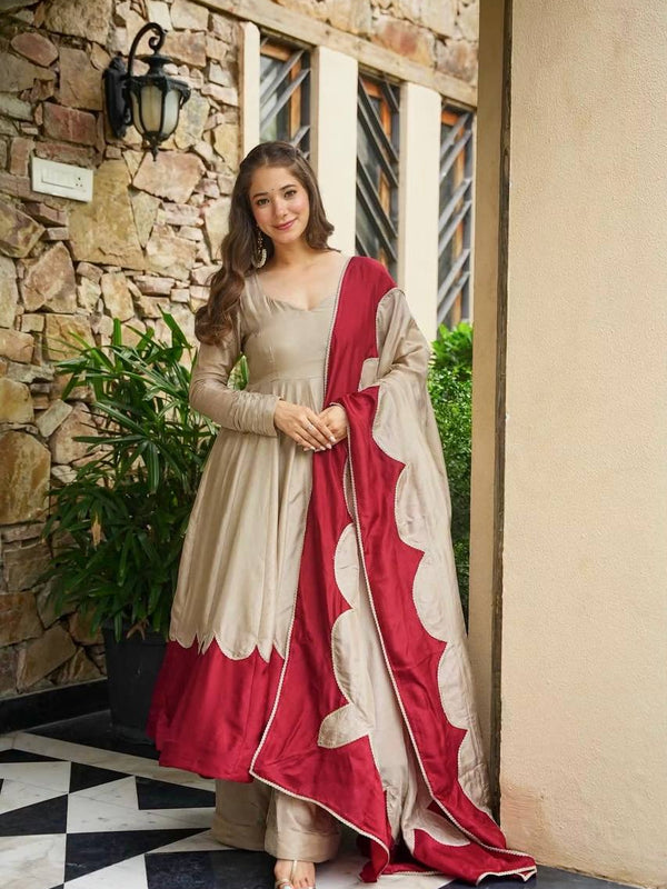 Pure Roman Silk Anarkali Gown Suit Set