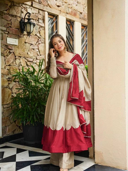 Pure Roman Silk Anarkali Gown Suit Set