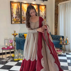 Pure Roman Silk Anarkali Gown Suit Set