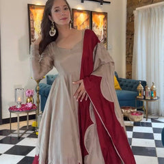 Pure Roman Silk Anarkali Gown Suit Set