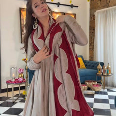 Pure Roman Silk Anarkali Gown Suit Set