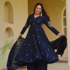 Heavy Roman Silk With Heavy Embroidery Work Anarkali Suit