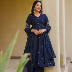 Heavy Roman Silk With Heavy Embroidery Work Anarkali Suit