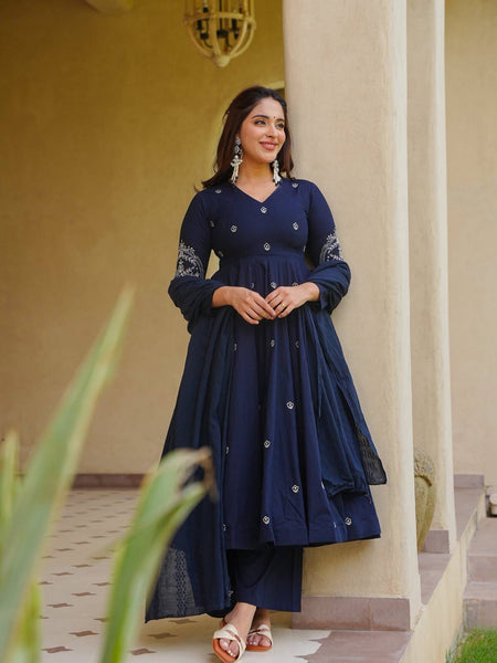 Heavy Roman Silk With Heavy Embroidery Work Anarkali Suit